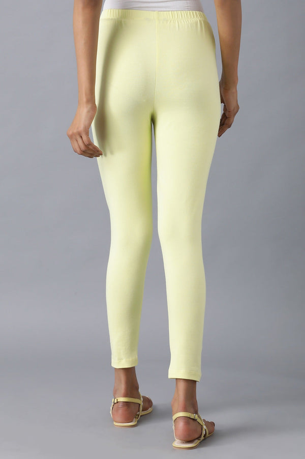 Elleven Women's Yellow Solid Skinny Fit Cotton Tights With Elasticated Waistband