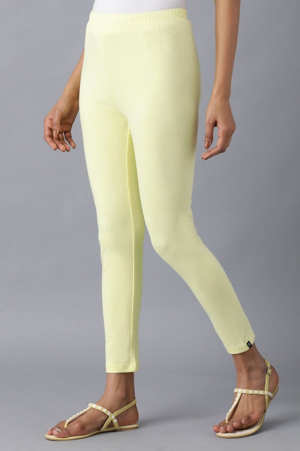 Elleven Women's Yellow Solid Skinny Fit Cotton Tights With Elasticated Waistband