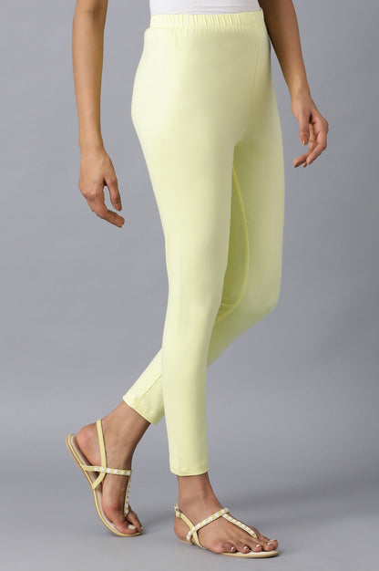 Yellow Solid Skinny Fit Cotton Tights With Elasticated Waistband