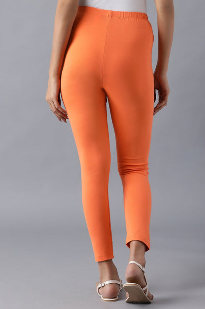 Orange Solid Skinny Fit Cotton Tights With Elasticated Waistband