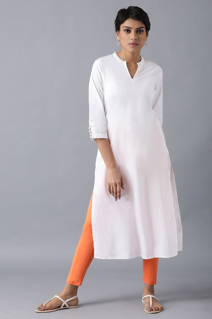 Orange Solid Skinny Fit Cotton Tights With Elasticated Waistband