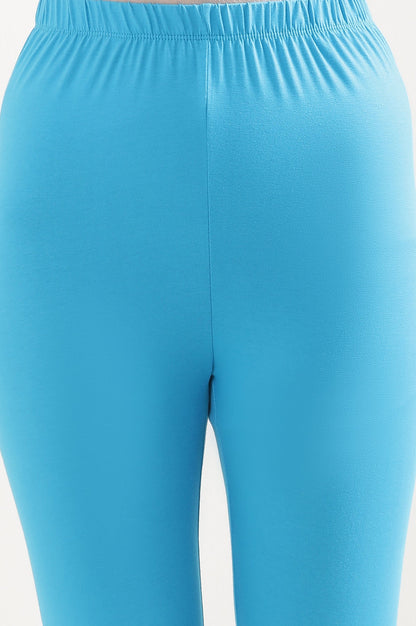 Blue Solid Skinny Fit Cotton Tights With Elasticated Waistband