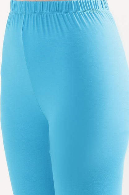 Blue Solid Skinny Fit Cotton Tights With Elasticated Waistband