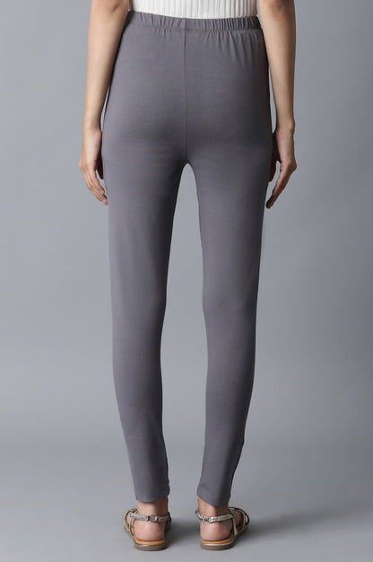 Grey Solid Skinny Fit Cotton Tights With Elasticated Waistband