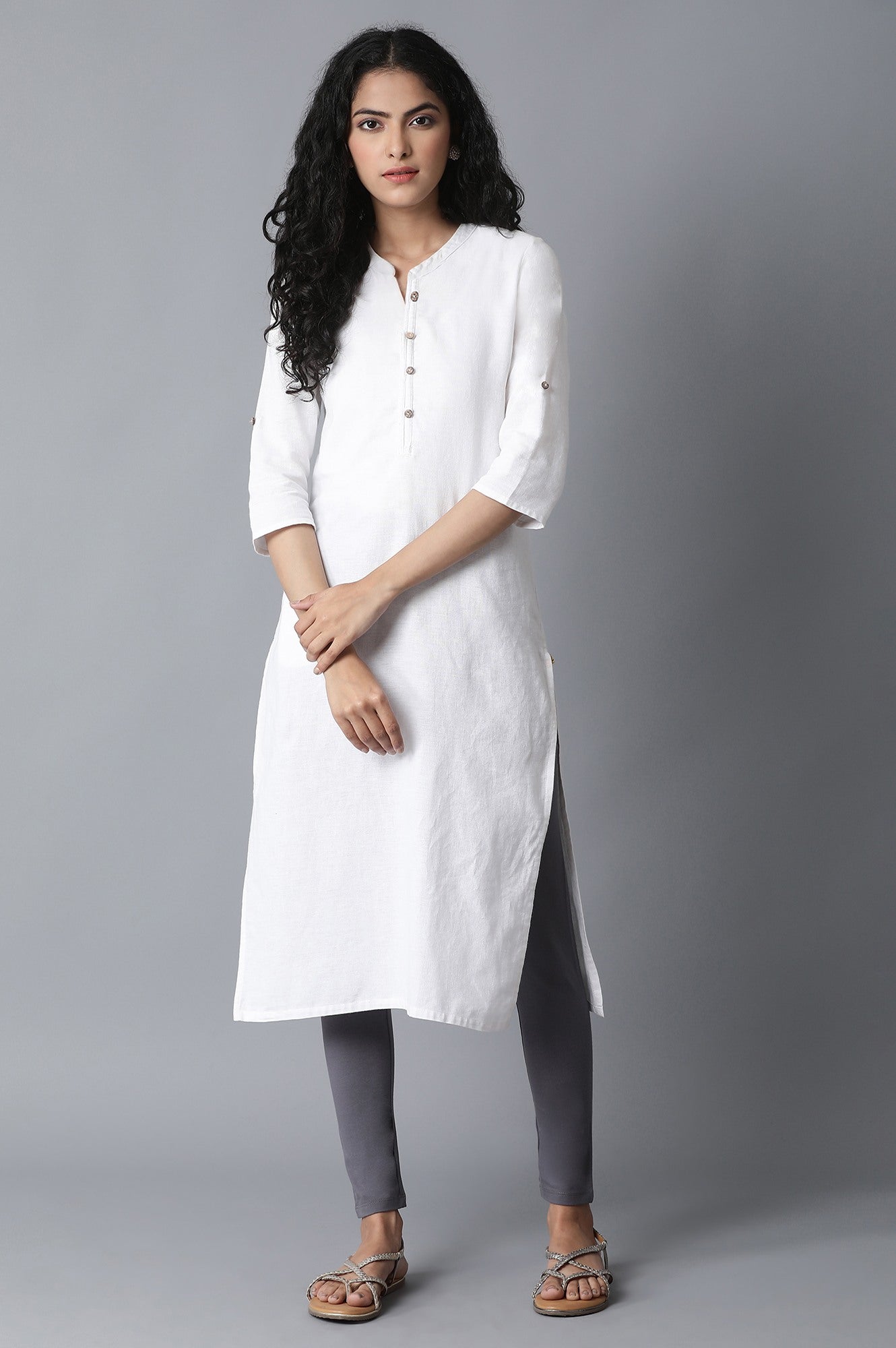 Grey Solid Skinny Fit Cotton Tights With Elasticated Waistband