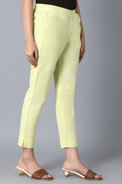 Yellow Solid Straight Fit Cotton Pants With Elasticated Waist