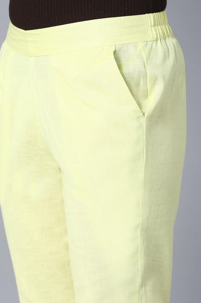 Yellow Solid Straight Fit Cotton Pants With Elasticated Waist