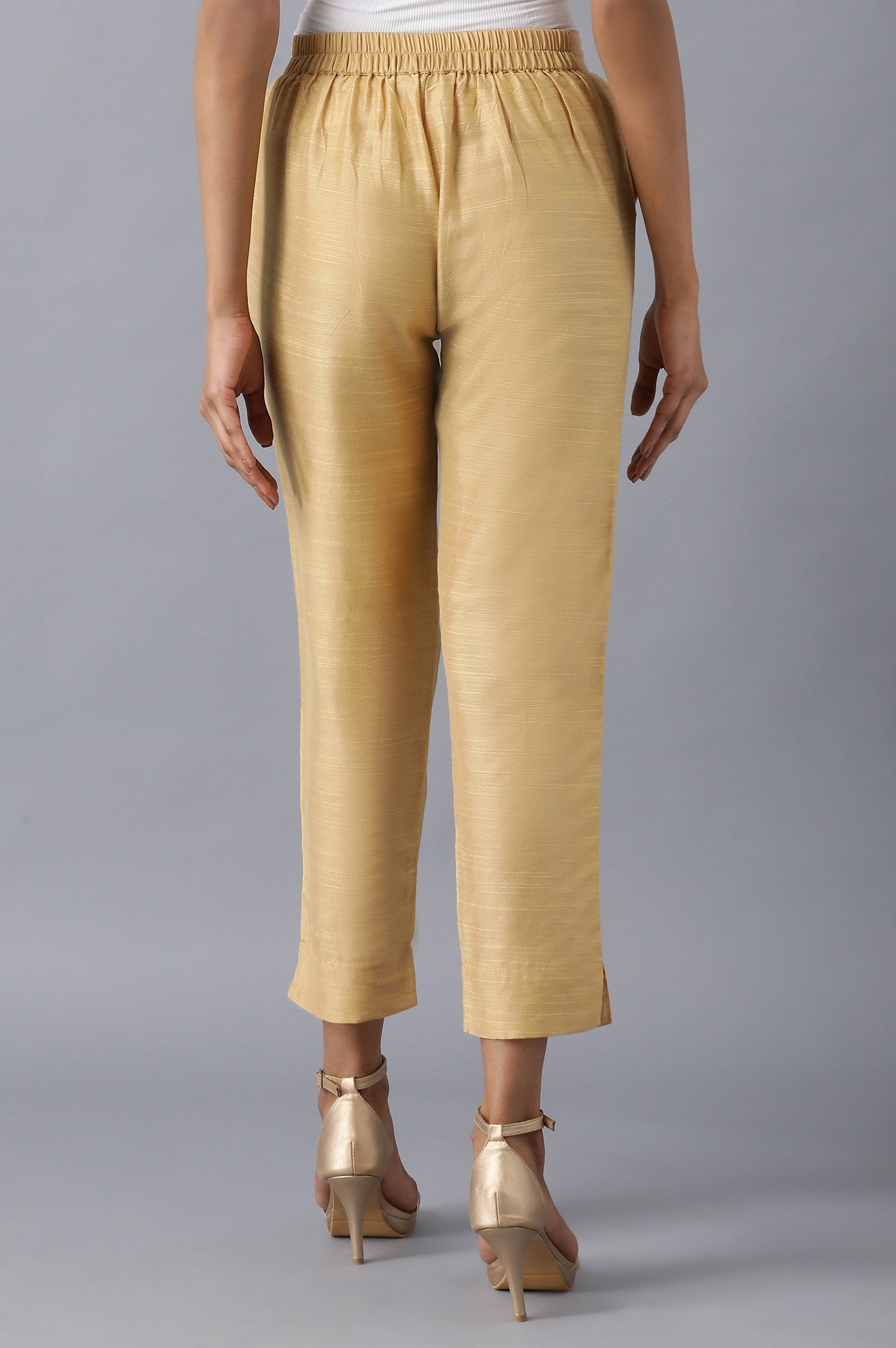 Gold Solid Straight Fit Trousers With Side Pockets