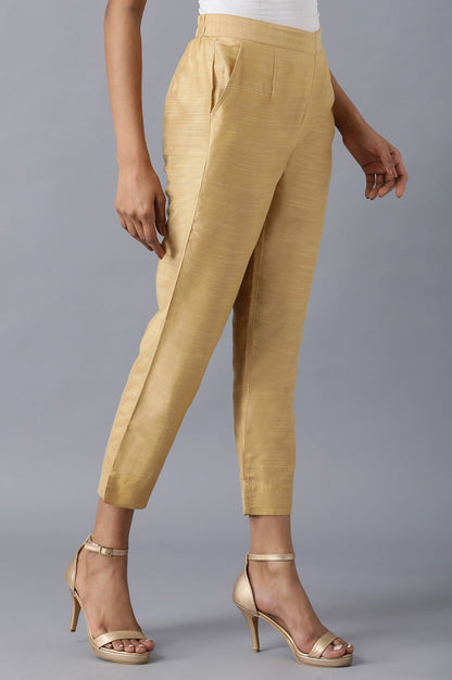 Gold Solid Straight Fit Trousers With Side Pockets