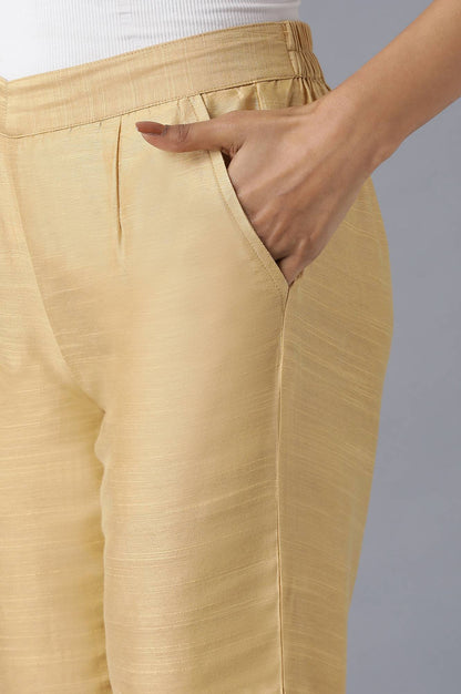 Gold Solid Straight Fit Trousers With Side Pockets