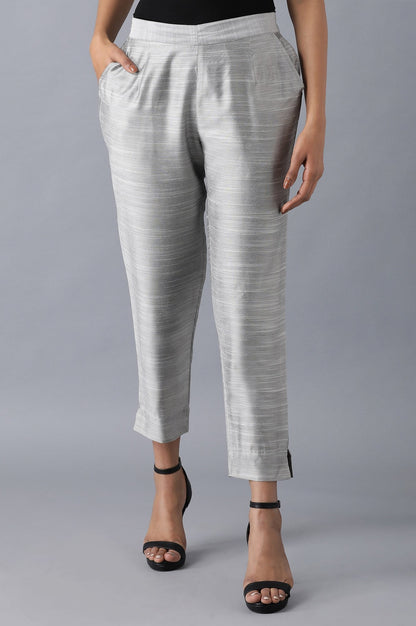 Grey Solid Straight Fit Woven Trousers With Side Pockets
