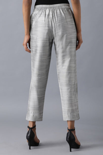 Grey Solid Straight Fit Woven Trousers With Side Pockets