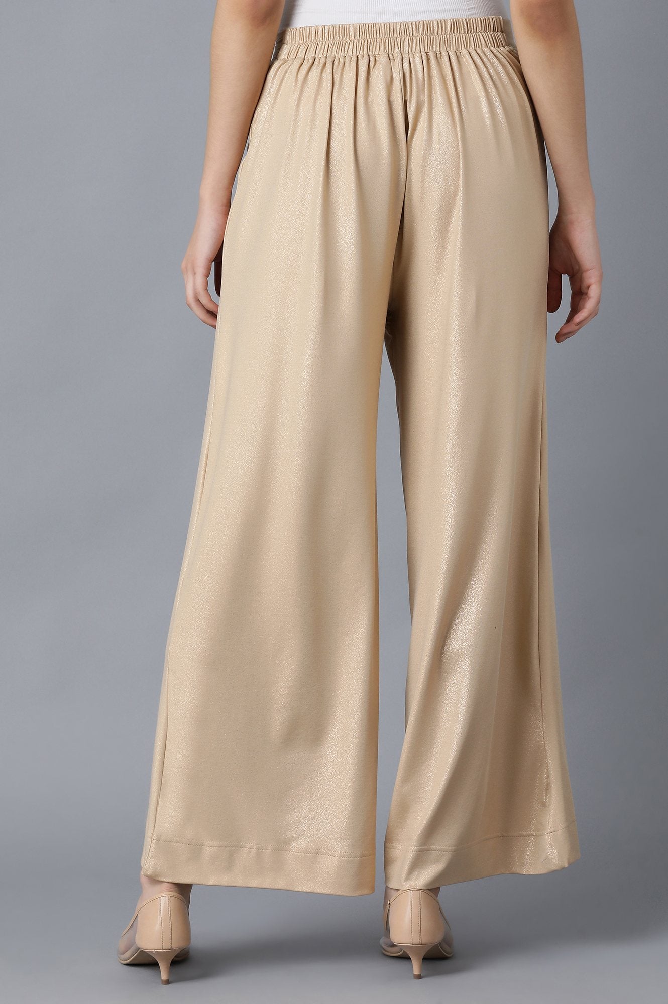 Rose Gold Solid Straight Fit Cotton Palazzo