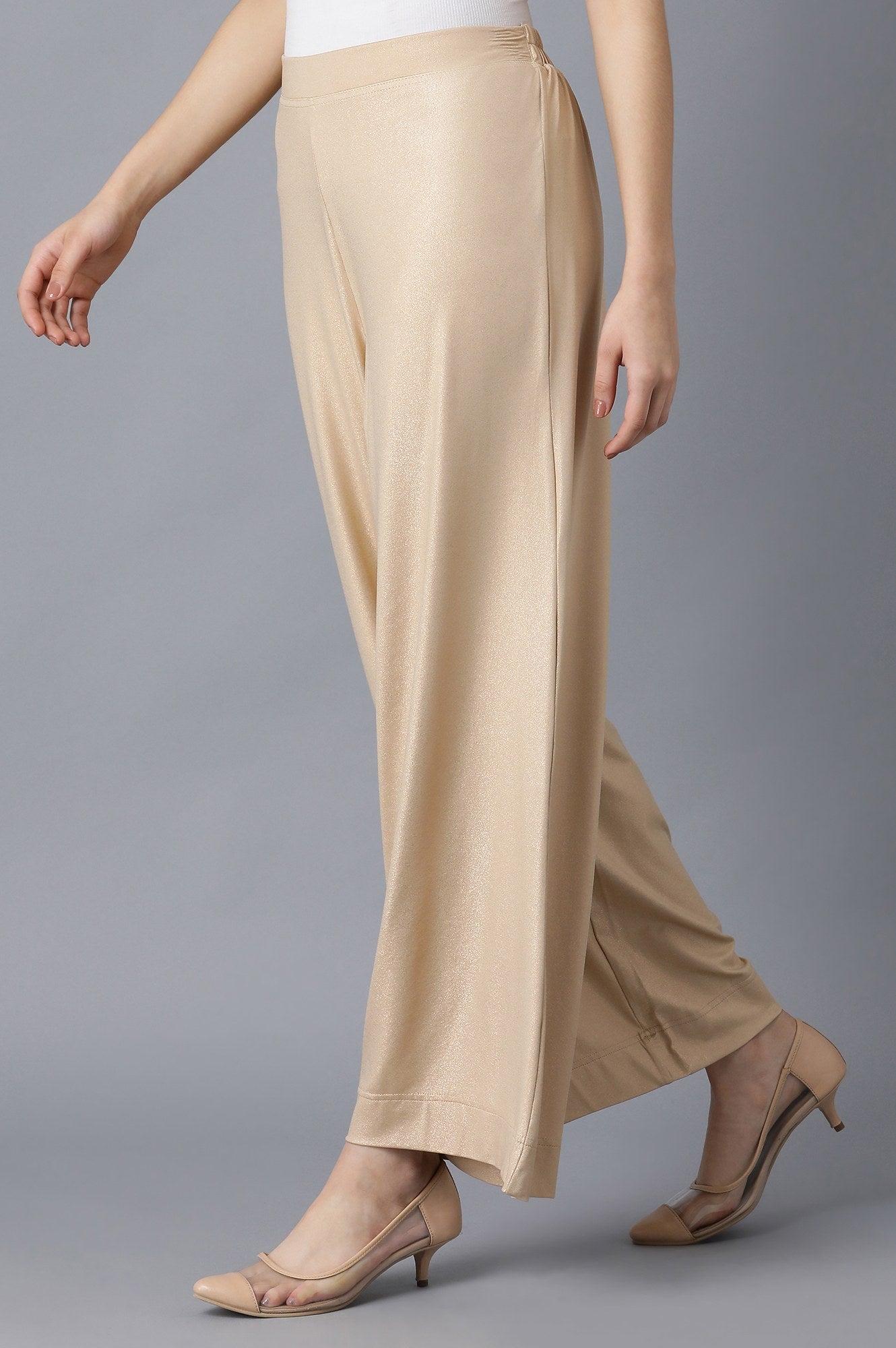 Rose Gold Solid Straight Fit Cotton Palazzo