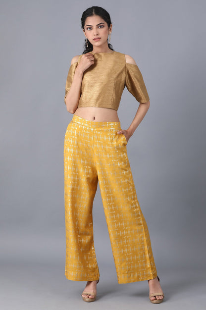 Yellow Floral Printed Straight Fit Cotton Palazzo With Elasticated Waist