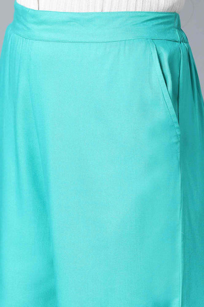 Green Solid Wide Leg Cotton Palazzo With Elasticated Waist