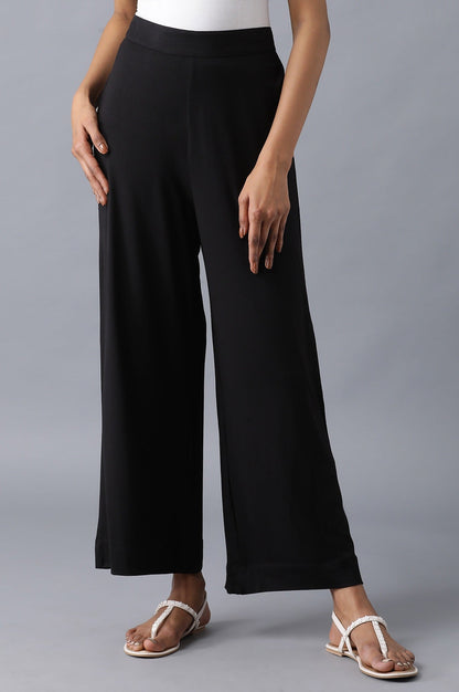 Black Solid Straight Fit Cotton Palazzo