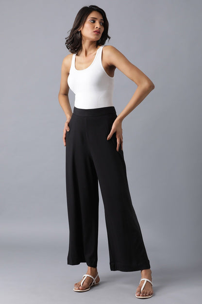 Black Solid Straight Fit Cotton Palazzo