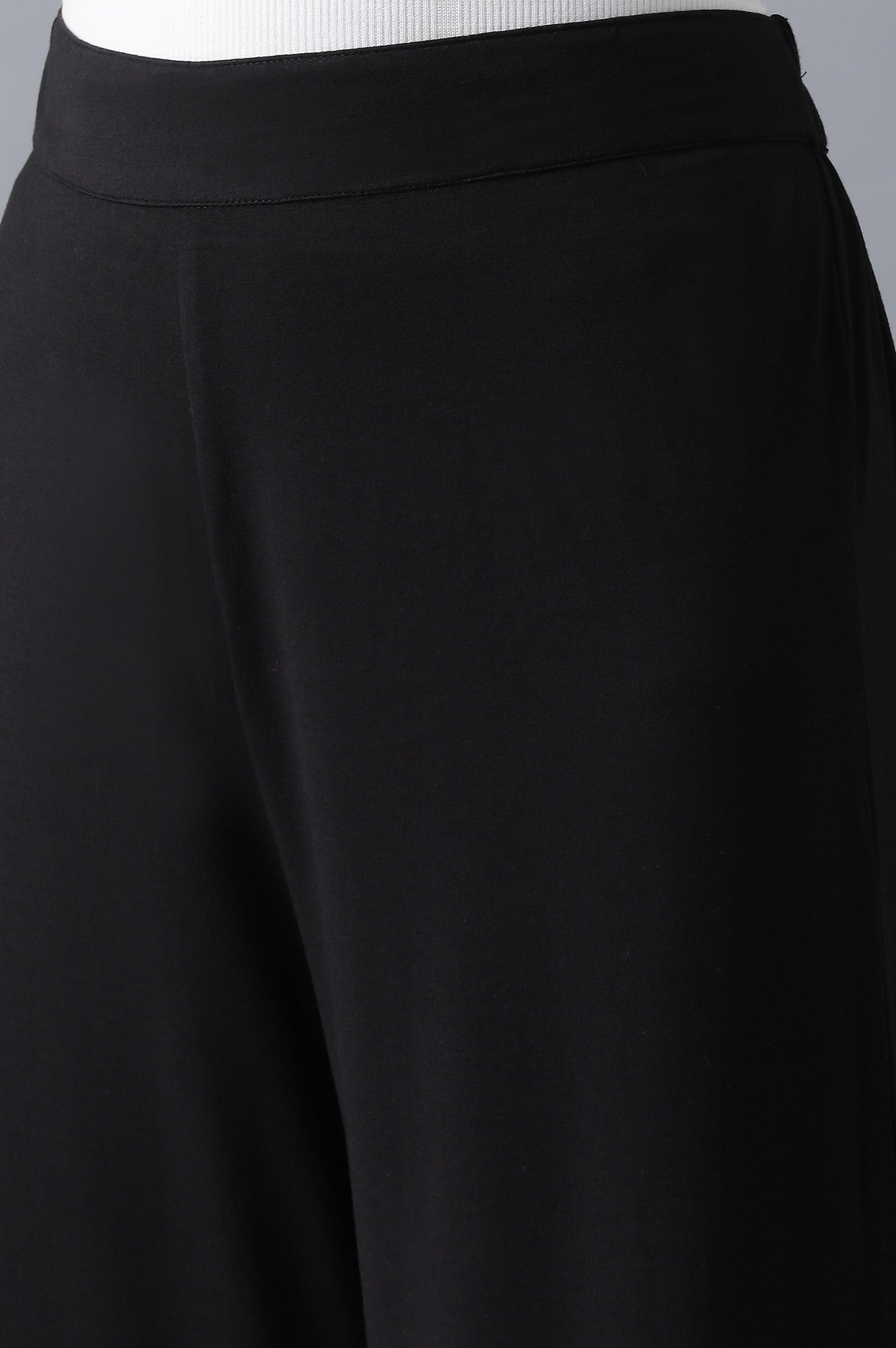 Black Solid Straight Fit Cotton Palazzo