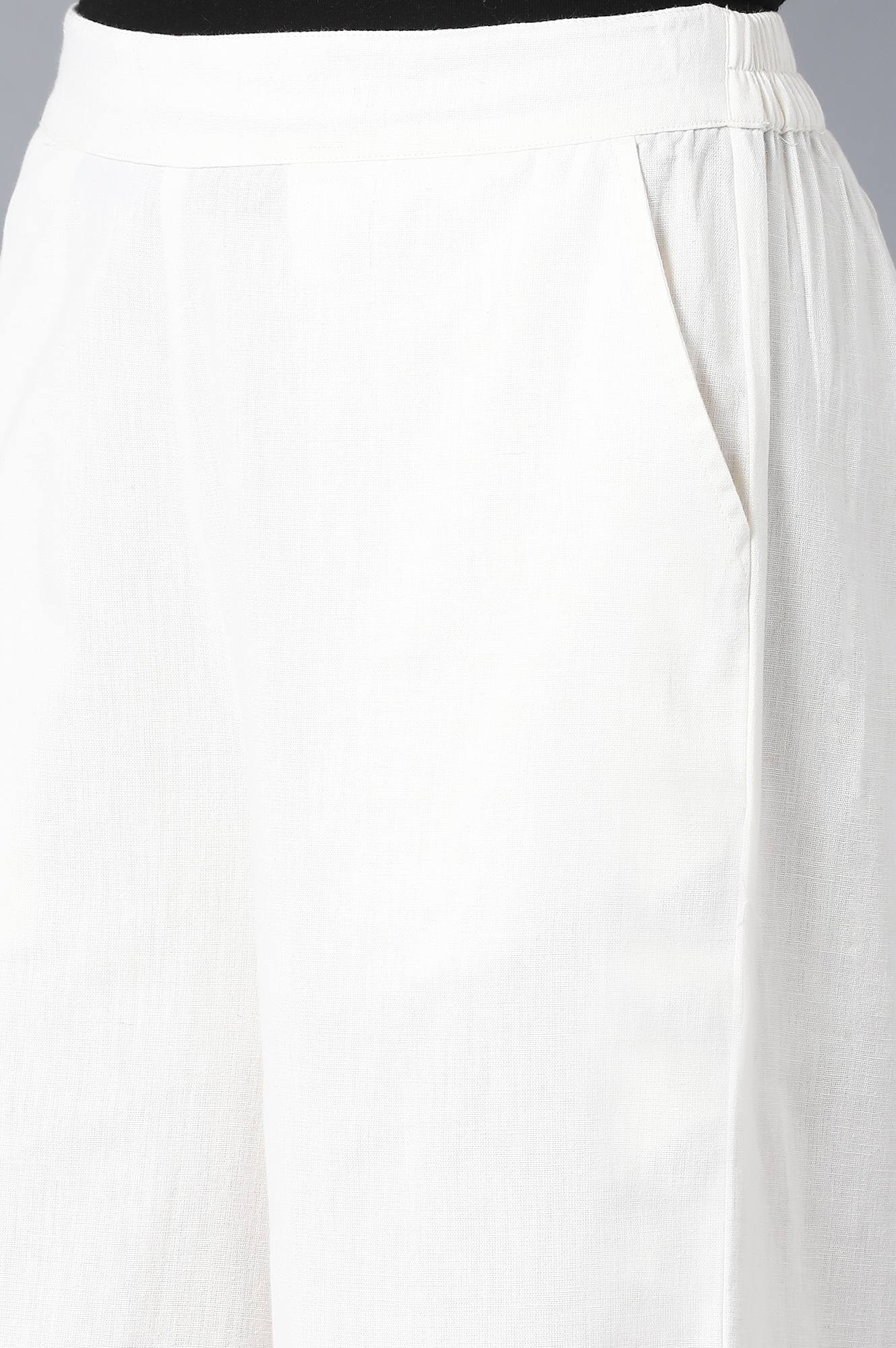 White Solid Wide Leg Cotton Palazzo With Elasticated Waist