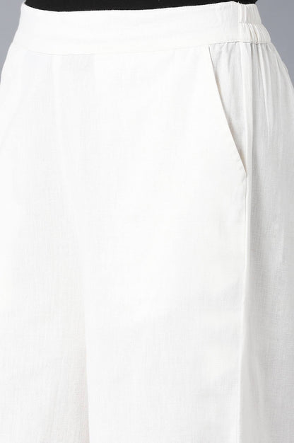 White Solid Wide Leg Cotton Palazzo With Elasticated Waist