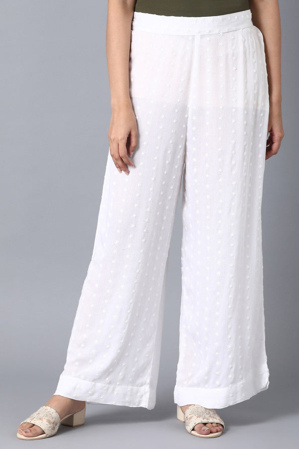 White Solid Flared Cotton Palazzo With Elasticated Waist