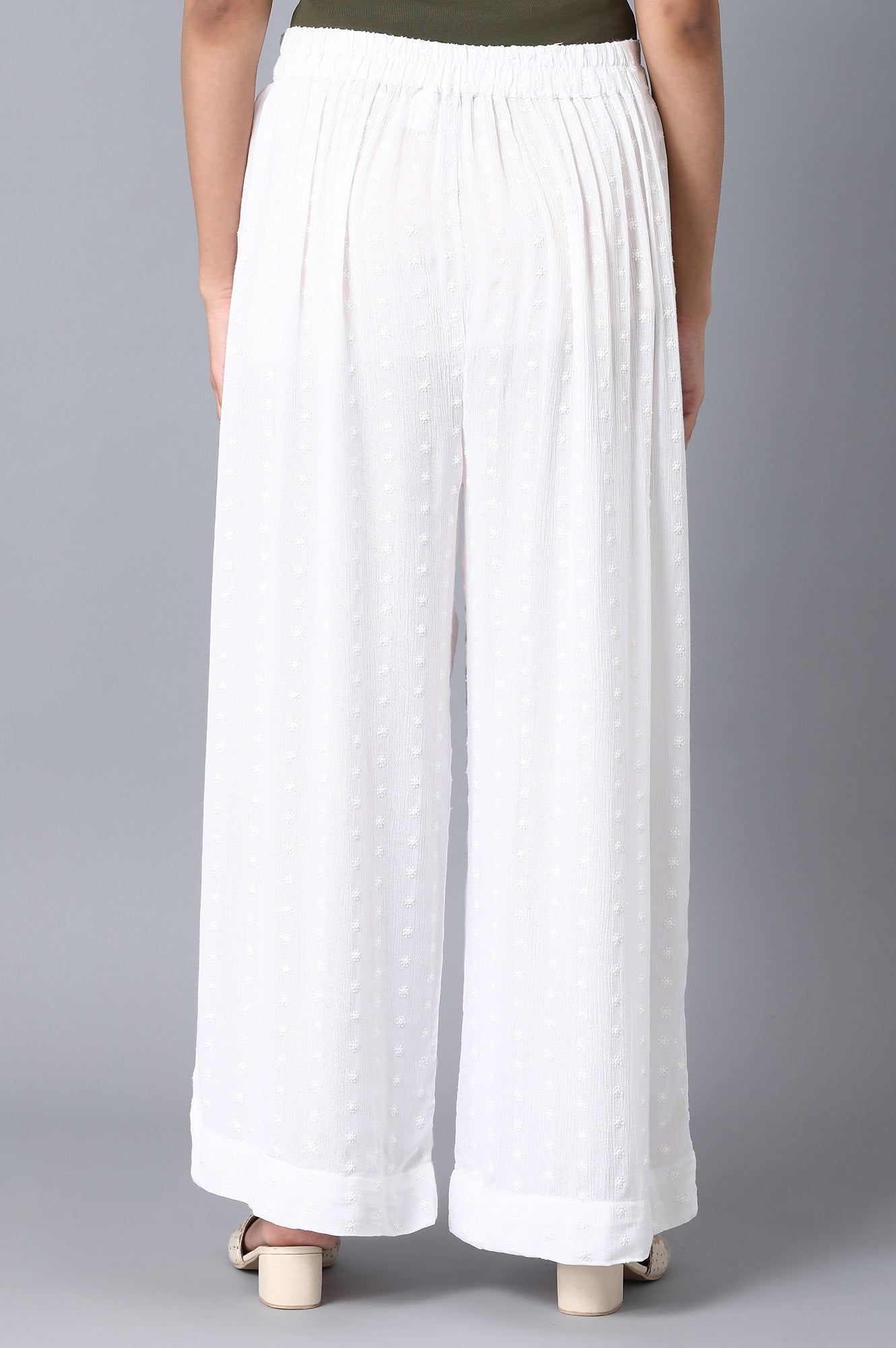 White Solid Flared Cotton Palazzo With Elasticated Waist