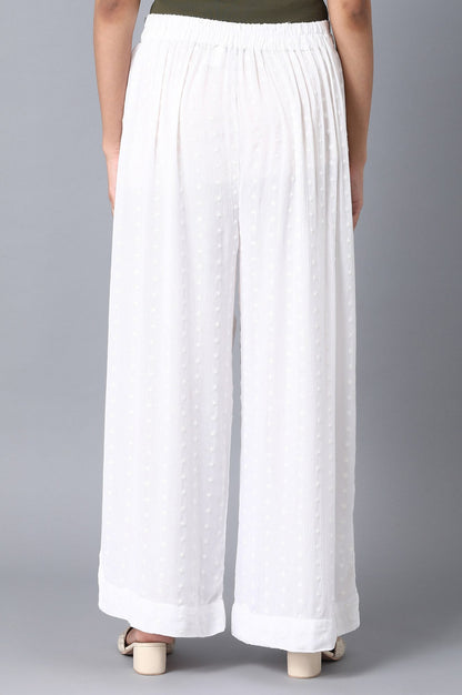 White Solid Flared Cotton Palazzo With Elasticated Waist