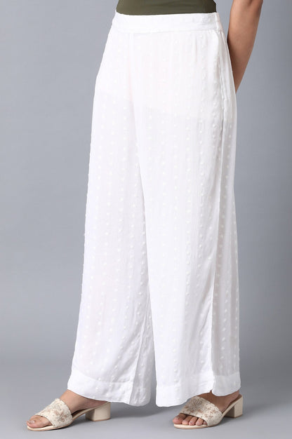 White Solid Flared Cotton Palazzo With Elasticated Waist