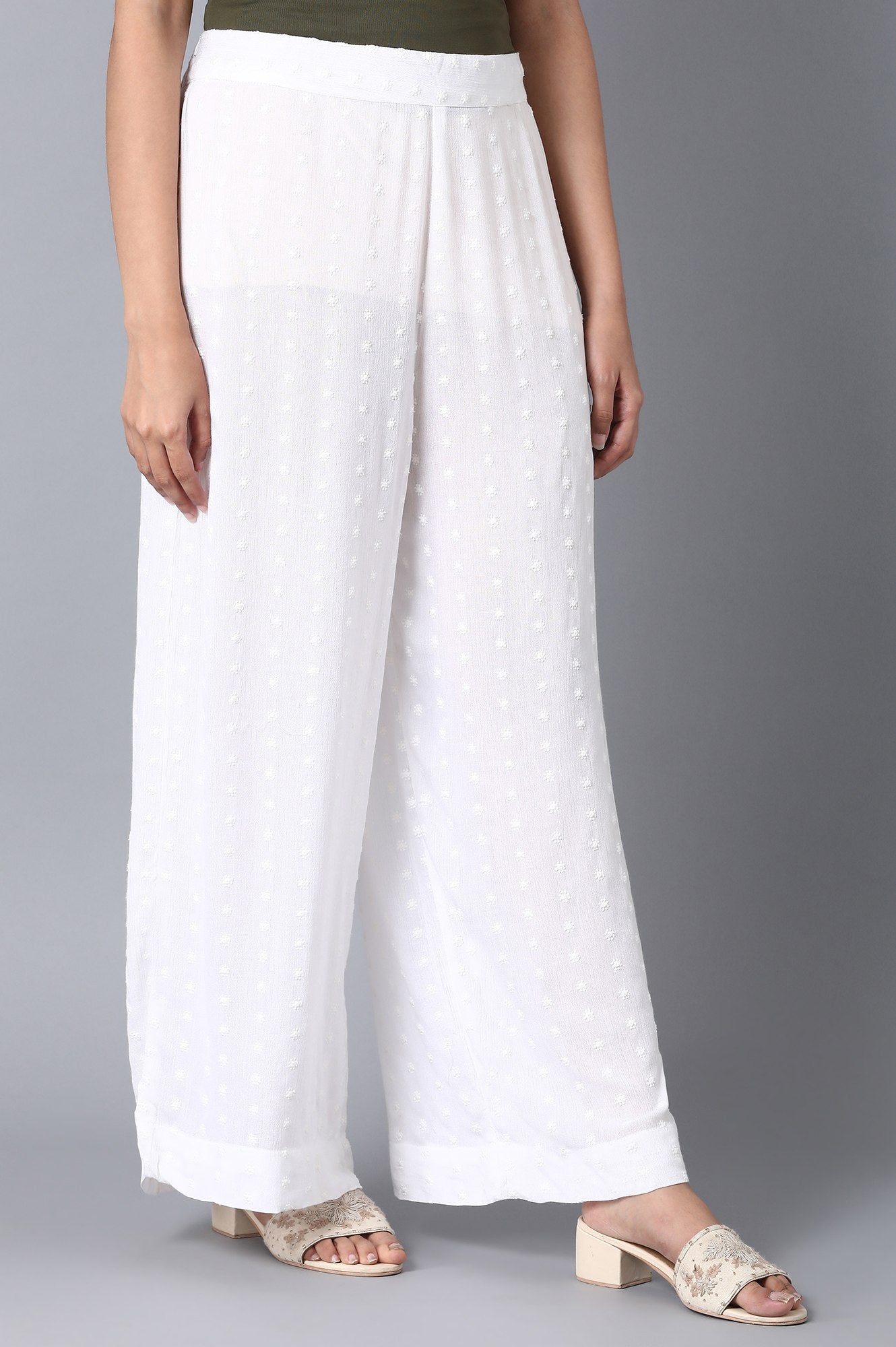 White Solid Flared Cotton Palazzo With Elasticated Waist