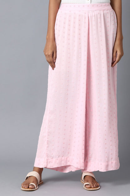Light Pink Solid Flared Cotton Palazzo With Elasticated Waist