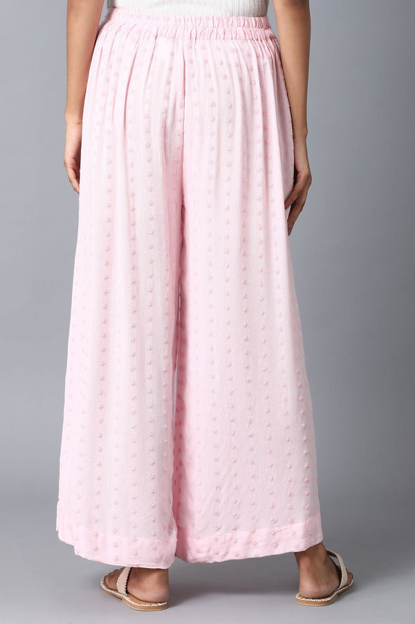 Light Pink Solid Flared Cotton Palazzo With Elasticated Waist