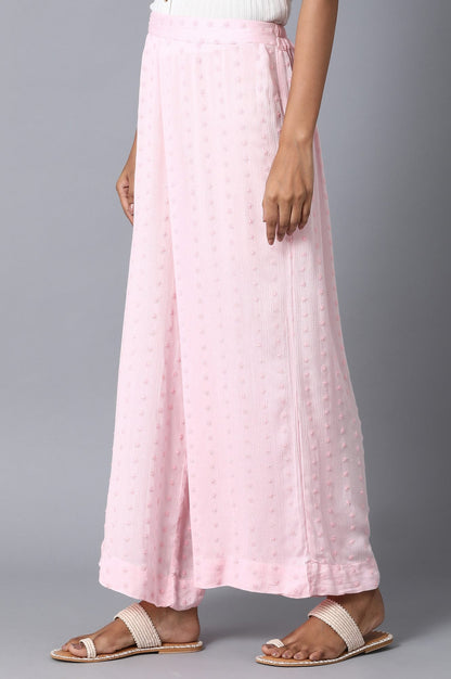 Light Pink Solid Flared Cotton Palazzo With Elasticated Waist