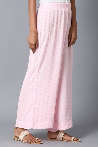 Light Pink Solid Flared Cotton Palazzo With Elasticated Waist