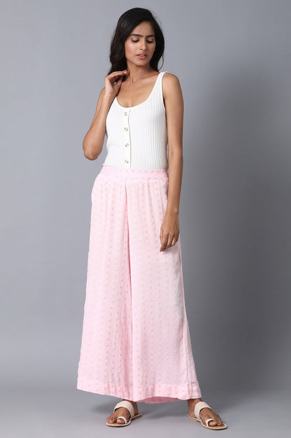 Light Pink Solid Flared Cotton Palazzo With Elasticated Waist
