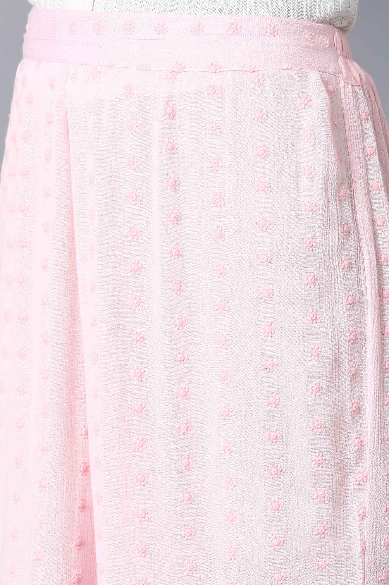 Light Pink Solid Flared Cotton Palazzo With Elasticated Waist