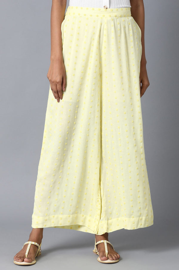 Yellow Solid Flared Cotton Palazzo With Elasticated Waist