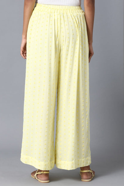 Yellow Solid Flared Cotton Palazzo With Elasticated Waist