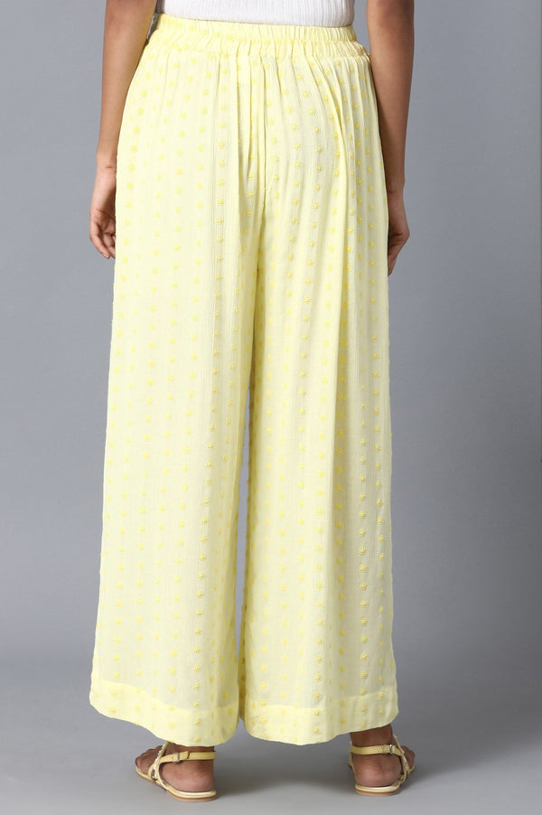 Yellow Solid Flared Cotton Palazzo With Elasticated Waist