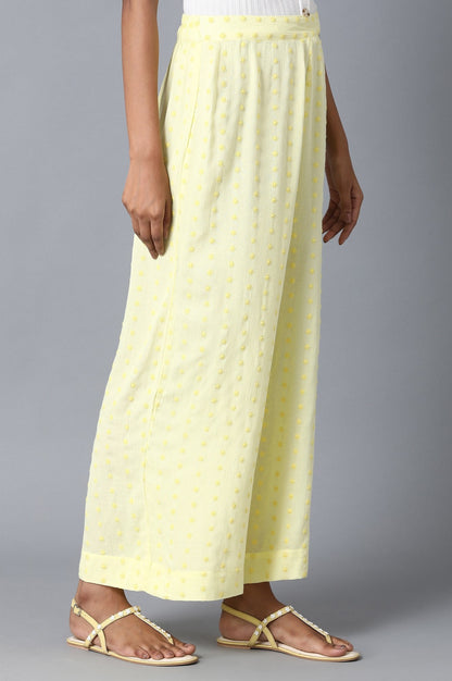 Yellow Solid Flared Cotton Palazzo With Elasticated Waist