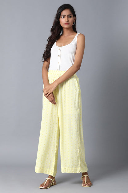 Yellow Solid Flared Cotton Palazzo With Elasticated Waist