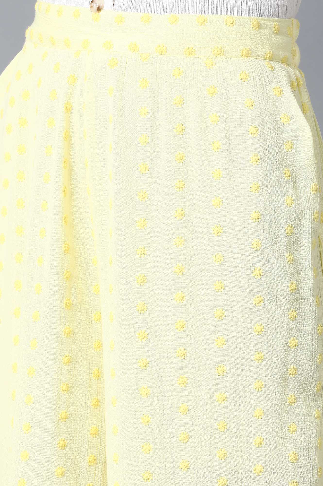 Yellow Solid Flared Cotton Palazzo With Elasticated Waist