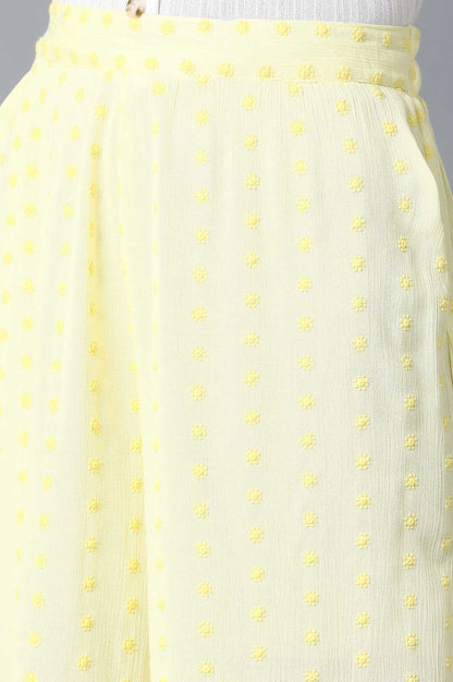 Yellow Solid Flared Cotton Palazzo With Elasticated Waist