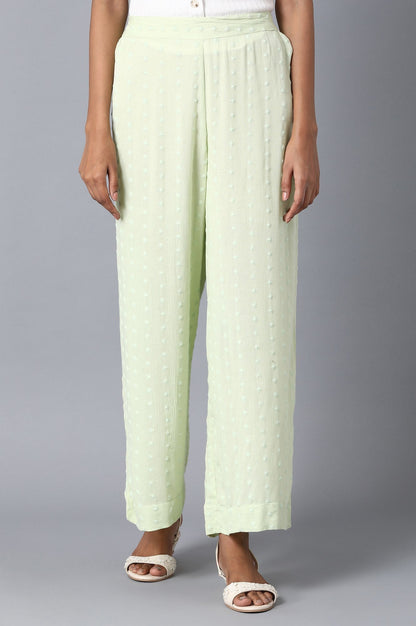Light Green Solid Straight Fit Cotton Palazzo With Elasticated Waist