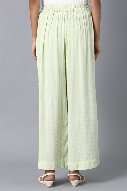 Light Green Solid Straight Fit Cotton Palazzo With Elasticated Waist