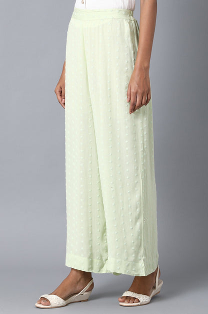 Light Green Solid Straight Fit Cotton Palazzo With Elasticated Waist