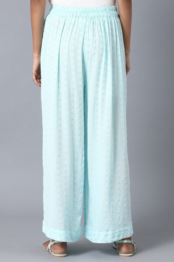 Ice Blue Solid Flared Cotton Palazzo with Elasticated Waistband