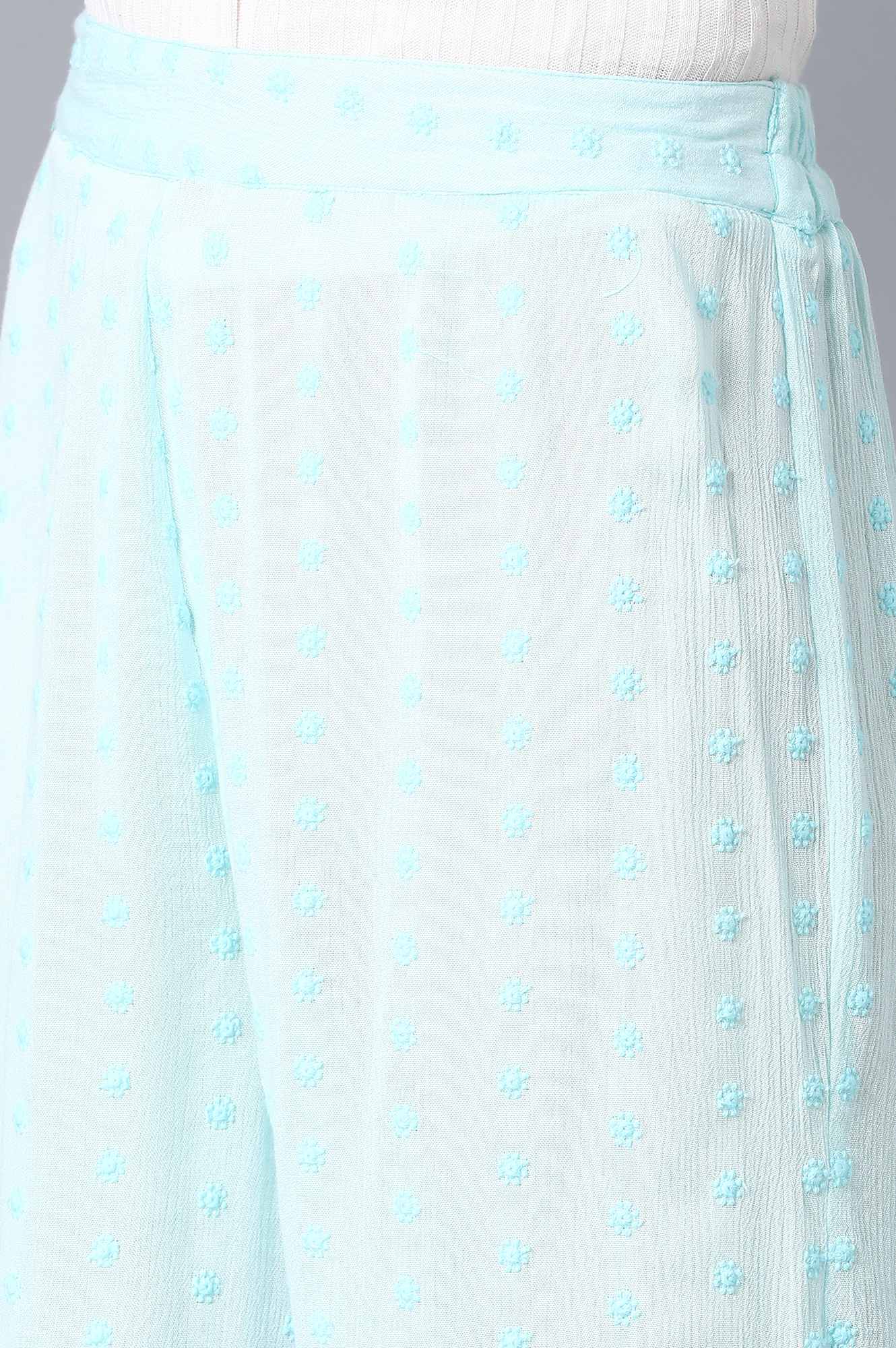 Ice Blue Solid Flared Cotton Palazzo with Elasticated Waistband