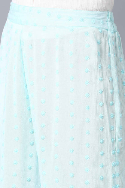 Ice Blue Solid Flared Cotton Palazzo with Elasticated Waistband