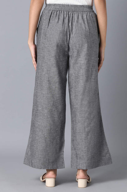 Grey Solid Straight Fit Cotton Palazzo With Elasticated Waistband